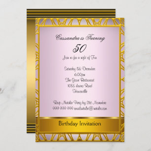 Deco Gold 50th Birthday Invitation Pink