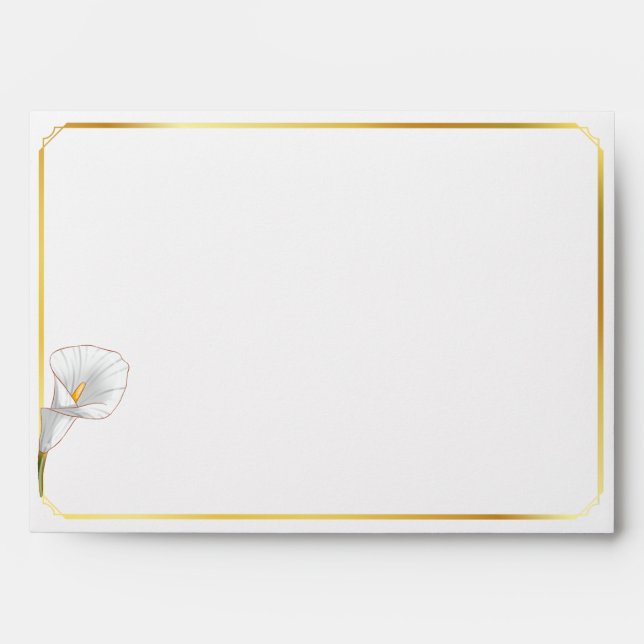 Deco Gold Framed Vintage Lily White Wedding  Envelope (Front)