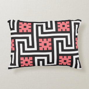 Deco Greek Key, Black, White and Coral Pink Decorative Cushion