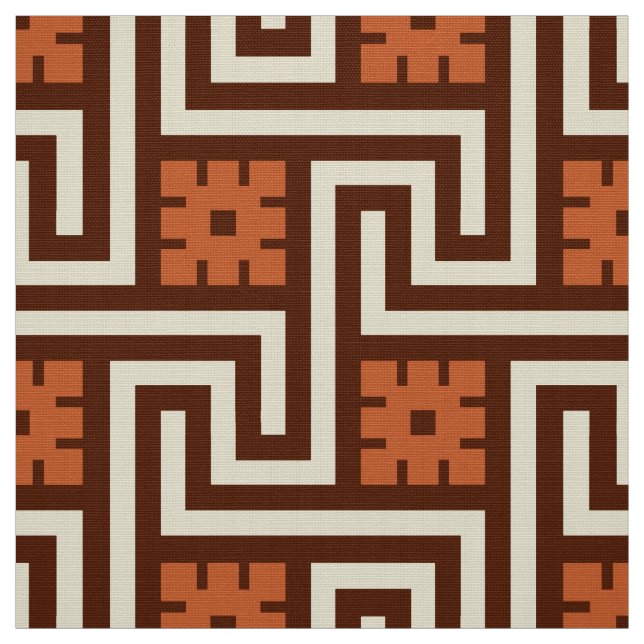 Deco Greek Key, Brown, Beige and Rust Fabric (Swatch)
