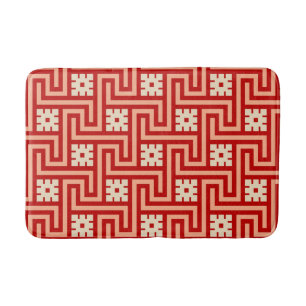 Deco Greek Key, Coral Orange and Beige Bath Mat