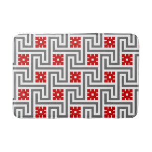 Deco Greek Key, Red, White and Grey / Grey Bath Mat