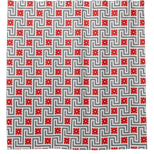 Deco Greek Key, Red, White and Grey / Grey Shower Curtain