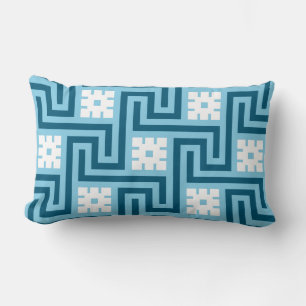 Deco Greek Key, Sky Blue and Navy Lumbar Cushion