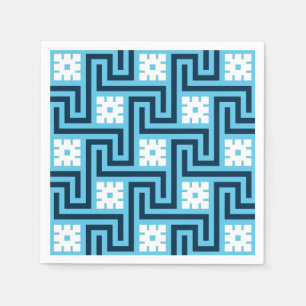 Deco Greek Key, Sky Blue and Navy Napkin