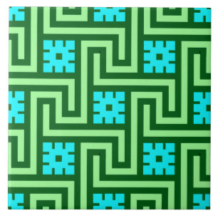 Deco Greek Key, Turquoise and Jade Green Tile