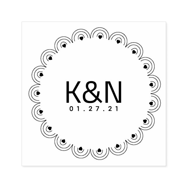 Deco Heart Circular Initial Logo Wedding Stamp (Imprint)