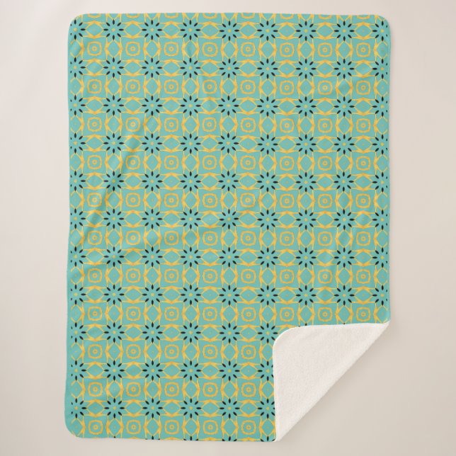 Deco Inspired Teal Gold Sherpa Throw Blanket (Front)