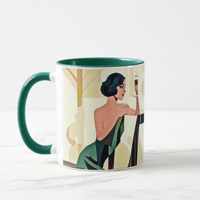 Deco Lady in Green Modern Art Mug (Left)