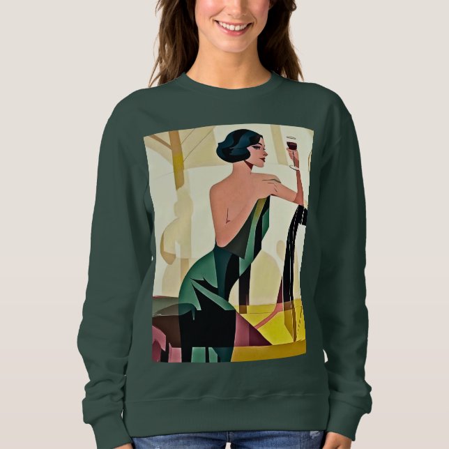 Deco Lady in Green Modern Art Sweatshirt (Front)