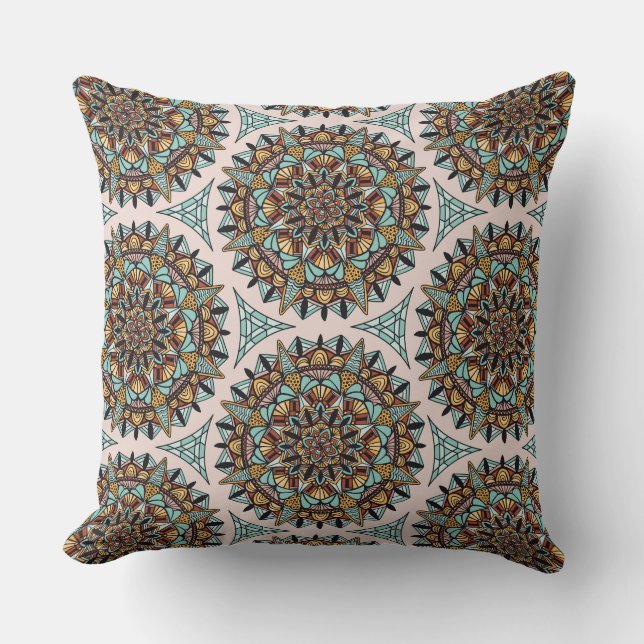 Deco Mandala Pattern Throw Pillow (Front)