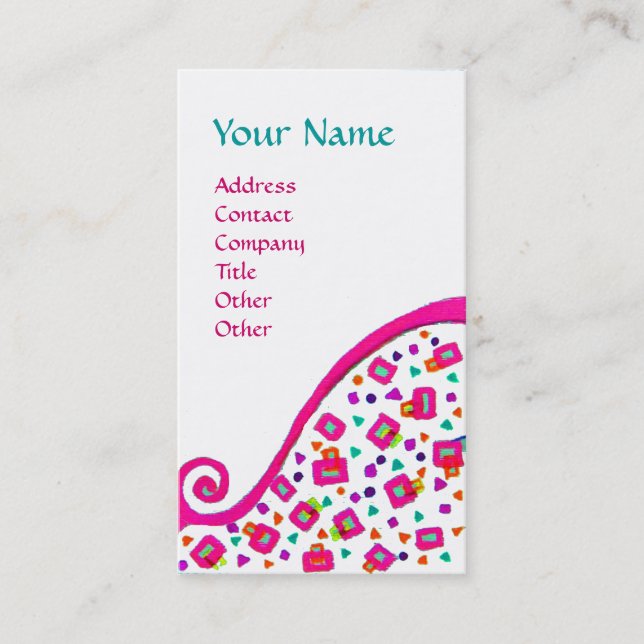 DECO MONOGRAM Abstract Pink Fuchsia White Business Card (Front)