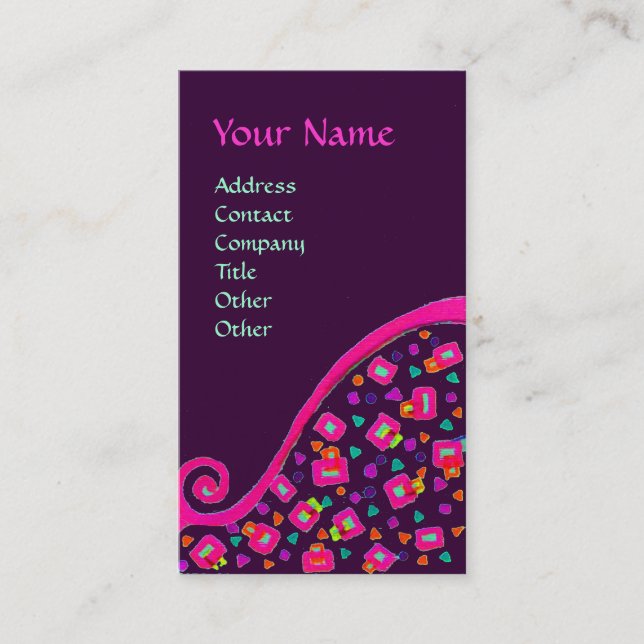 DECO MONOGRAM , Pink Fuchsia Purple Business Card (Front)