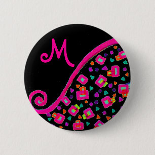 DECO MONOGRAM Pink Fuchsia Yellow White Black 6 Cm Round Badge
