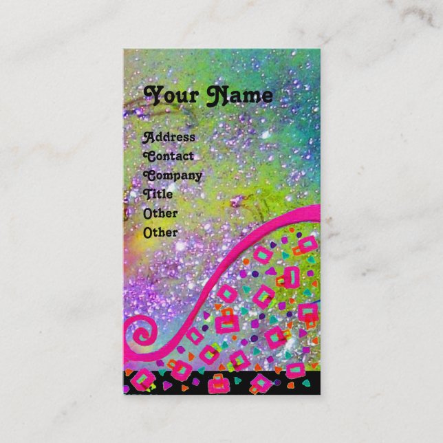 DECO MONOGRAM Yellow Pink Fuchsia Violet Sparkles Business Card (Front)