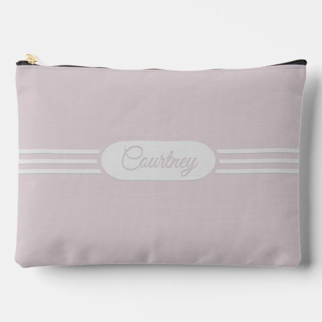 Deco Oval and Stripes with Name on Soft Blush Pink Accessory Pouch (Front)