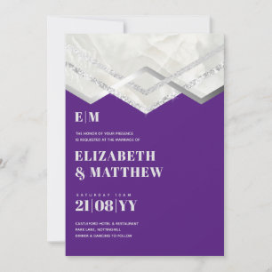 Deco Purple Silver Minimalist Typography Wedding