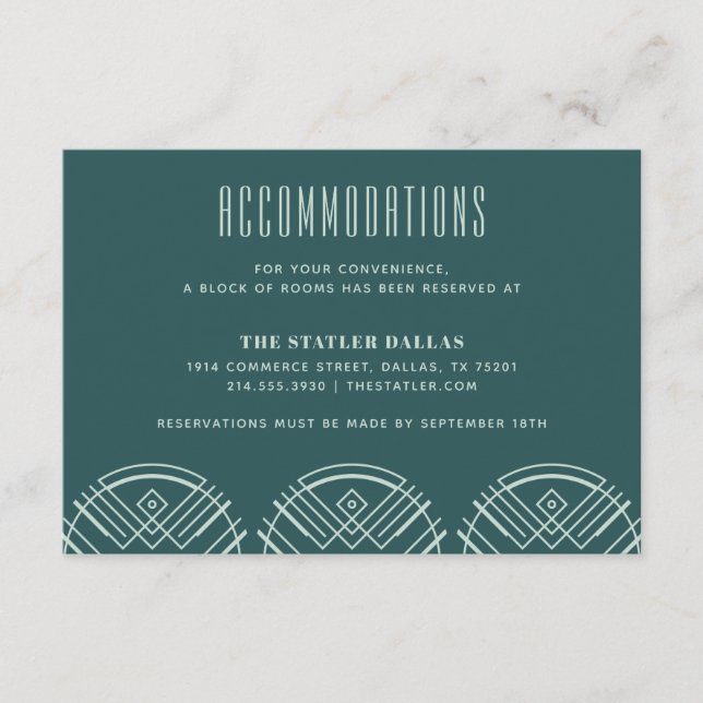 Deco Scallops Wedding Accommodation Card - Green (Front)