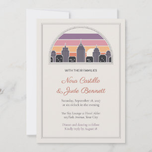 Deco Skyline Sunset City Wedding Invitation