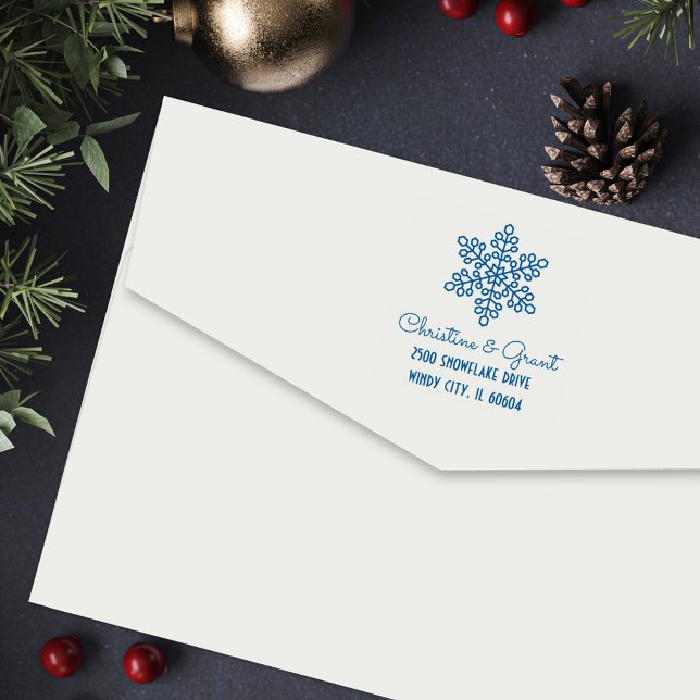 Deco Snowflake Couple Return Address Self-inking Stamp (Creator Uploaded)
