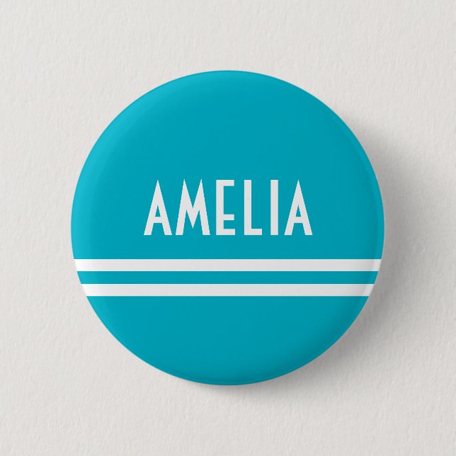 Deco Stripes Name Monogram White Bright Blue 6 Cm Round Badge (Front)