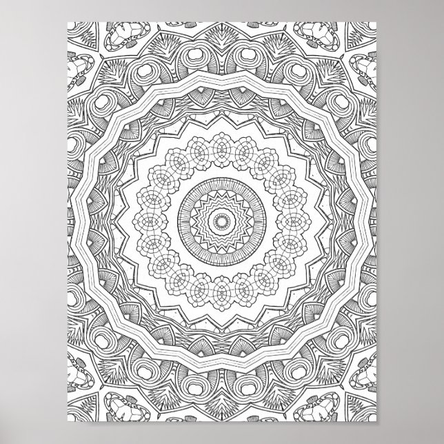 Deco Sunburst Rings Coloring Page Pattern Design Poster (Front)