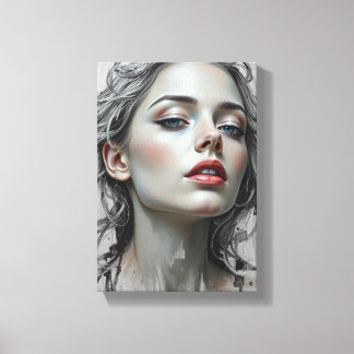 Deco Table ( Silver Flower ) Beauty Portrait Canvas Print