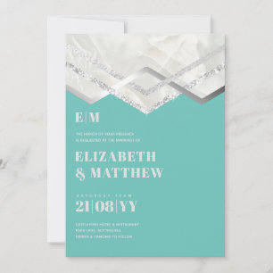 Deco Teal Silver Minimalist Typography Wedding