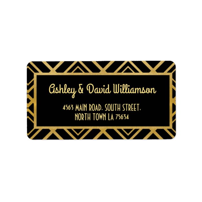 Deco Wedding Gold Return Address Label Art 1920s (Front)