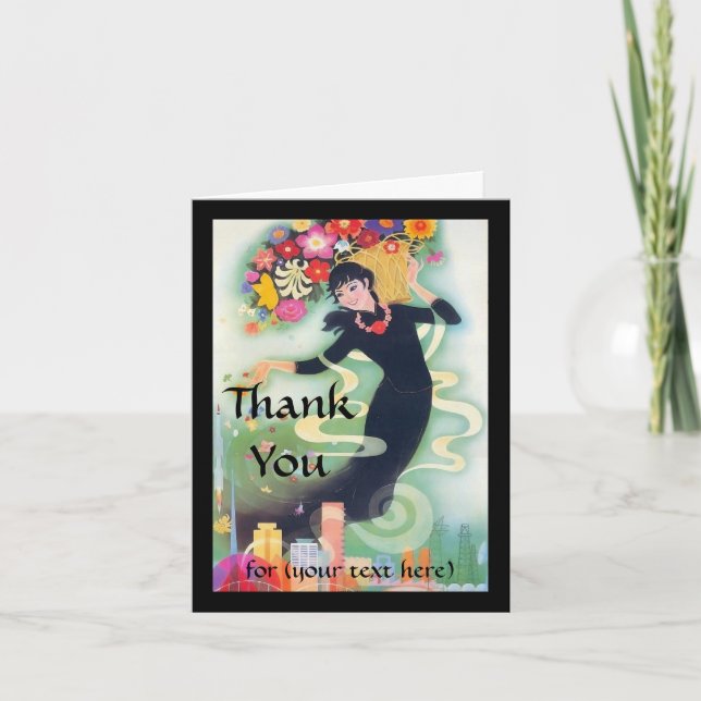 Deco Woman with Swirls & Flowers Thank You Custom (Front)