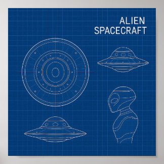 Decode the Unknown – Alien Spaceship Blueprint Pos Poster