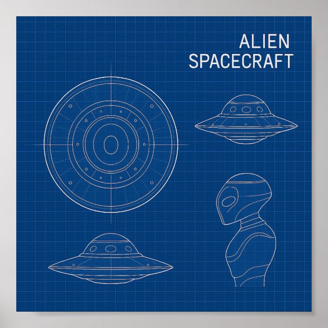 Decode the Unknown – Alien Spaceship Blueprint Pos Poster (Front)