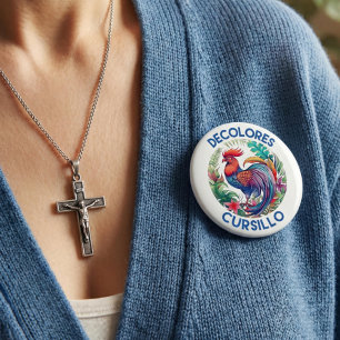 DeColores Cursillo Colorful Floral Rooster White 10 Cm Round Badge