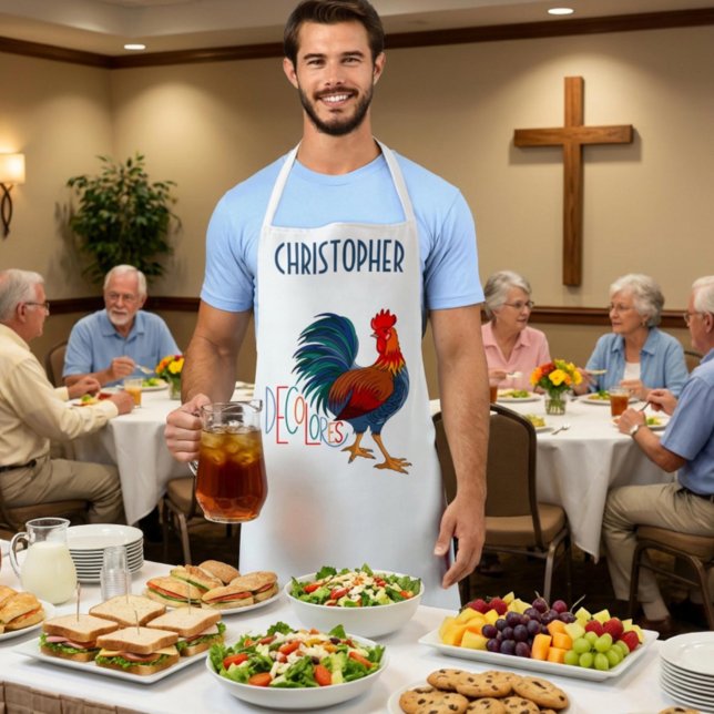 DeColores Cursillo Colorful Rooster Personalized Apron (Creator Uploaded)