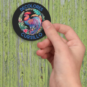DeColores Cursillo Colourful Floral Rooster Black Classic Round Sticker