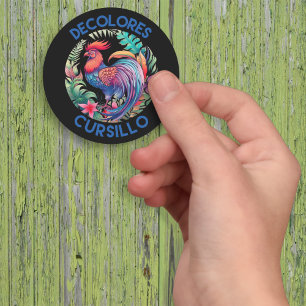 DeColores Cursillo Colourful Floral Rooster Black Classic Round Sticker