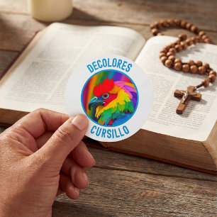 DeColores Cursillo Colourful Rooster Vivid Rainbow Classic Round Sticker