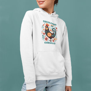 DeColores Cursillo Folk Art Black Rooster Faith Hoodie