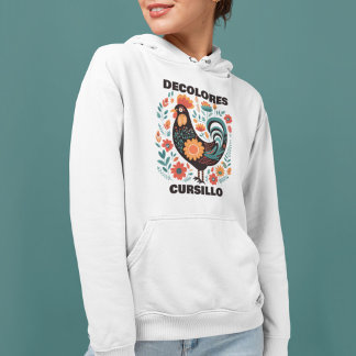 DeColores Cursillo Folk Art Dark Colorful Rooster  Hoodie