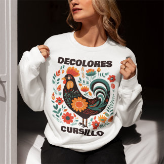 DeColores Cursillo Folk Art Dark Colorful Rooster  Sweatshirt