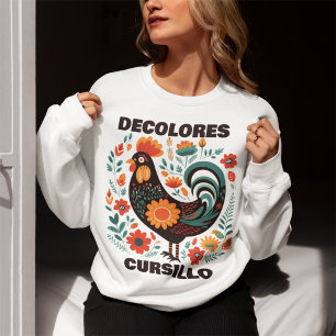 DeColores Cursillo Folk Art Dark Colourful Rooster Sweatshirt