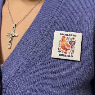 DeColores Cursillo Folk Art Rooster Christian 15 Cm Square Badge