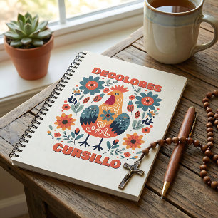 DeColores Cursillo Rooster Floral Folk Art Orange Notebook
