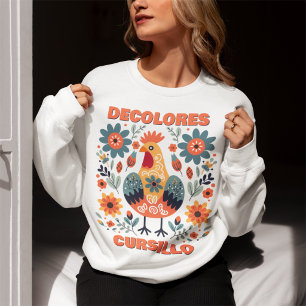 DeColores Cursillo Rooster Floral Folk Art Orange Sweatshirt