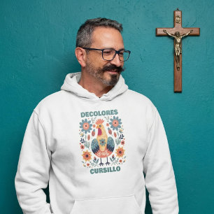 DeColores Cursillo Rooster Floral Folk Art Teal Hoodie