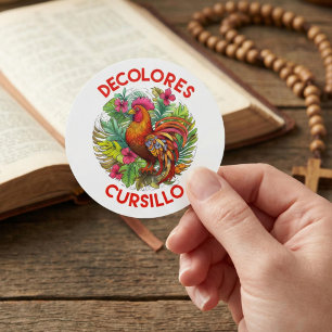 DeColores Cursillo Rooster Monstera Leaves Flowers Classic Round Sticker