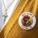 DeColores Cursillo Rooster with Distressed Sunset 10 Cm Round Badge<br><div class="desc">Celebrate your faith with vibrant style using this bold and colorful DeColores Cursillo design! Featuring a striking retro-inspired rooster illustration in warm sunset hues of red, gold, and orange, this graphic is perfect for anyone involved in the Cursillo Movement or who embraces the joyful spirit of DeColores. The vintage circle...</div>