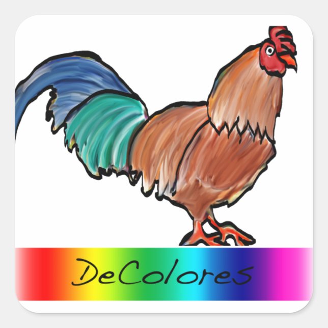 DeColores Rooster Square Sticker (Front)