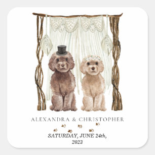 Decor Brown Cavapoo Dogs Couple Square Sticker