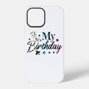 decor it's my birthday with rainbow circles text iPhone 12 case
